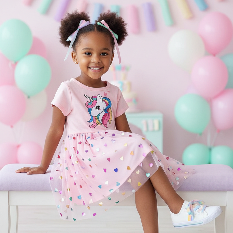 unicorn sequin dress flying sleeve - sitting
