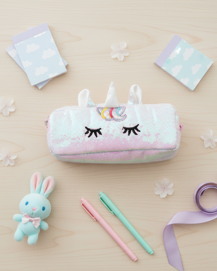 unicorn sequin pencil case - flat-lay