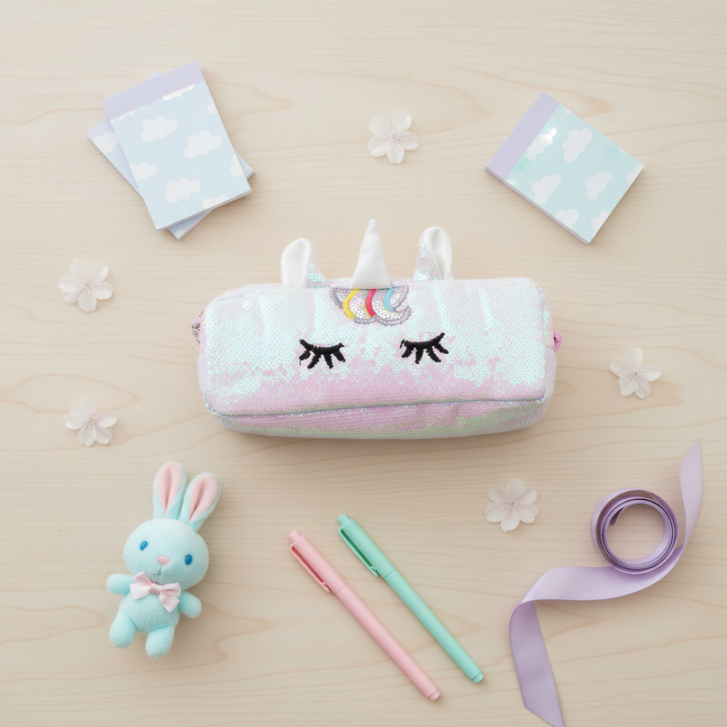 unicorn sequin pencil case - flat-lay
