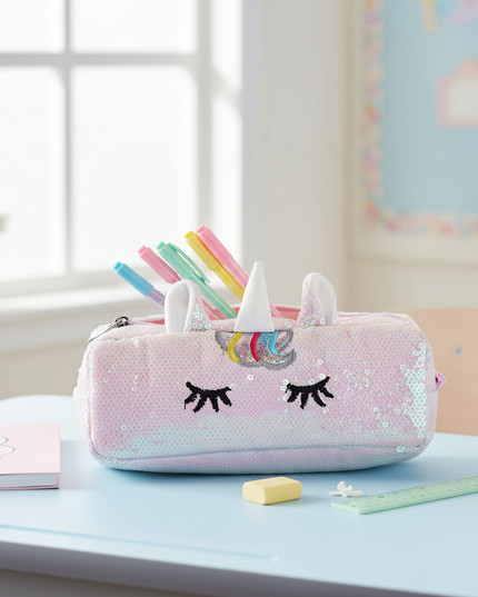 unicorn sequin pencil case - lifestyle