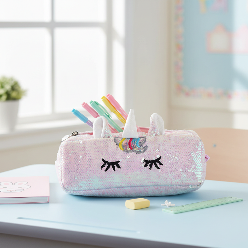 unicorn sequin pencil case - lifestyle