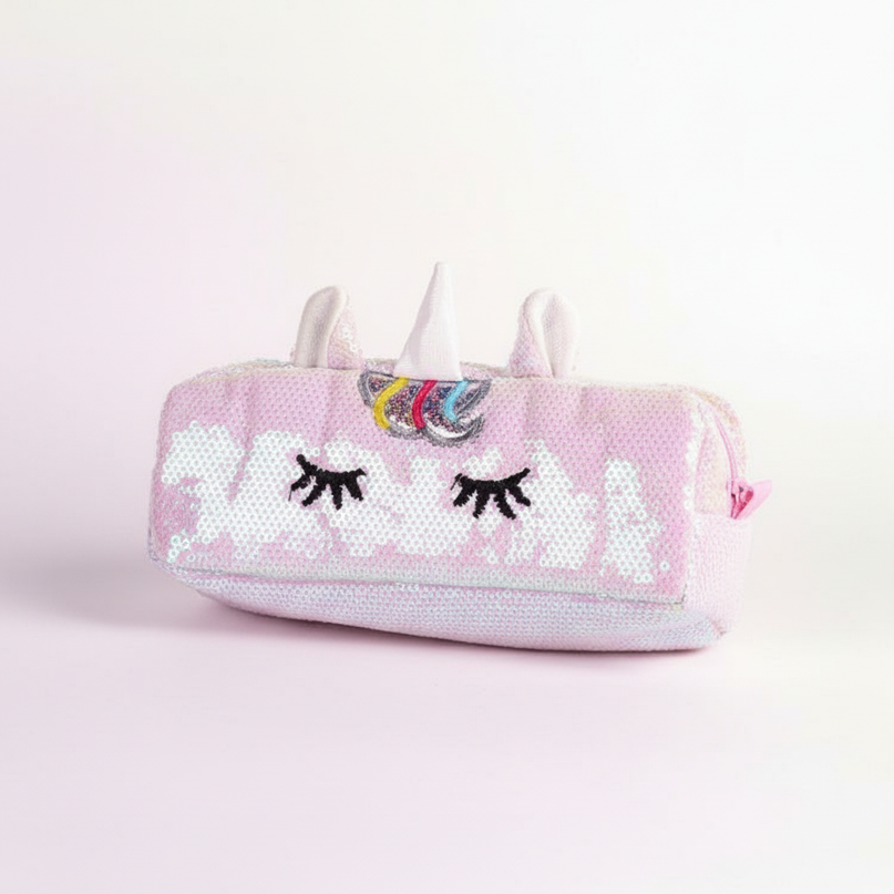 unicorn sequin pencil case - white-bg