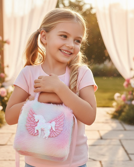 unicorn sequin purse - in-use