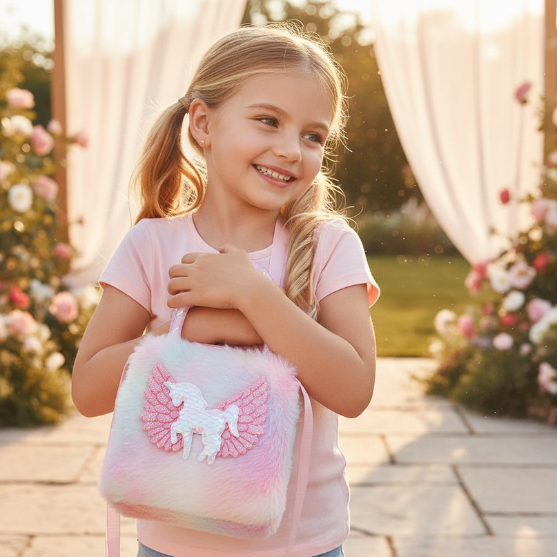 unicorn sequin purse - in-use