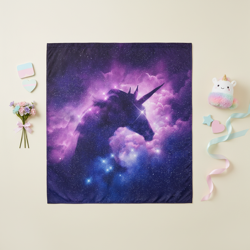 unicorn shadow shower curtain - flat-lay