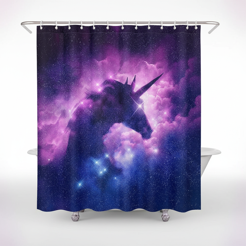 unicorn shadow shower curtain - white-bg