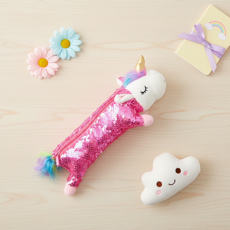 unicorn shaped pencil case - flat-lay