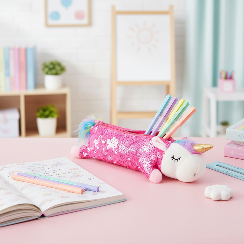 unicorn shaped pencil case - lifestyle
