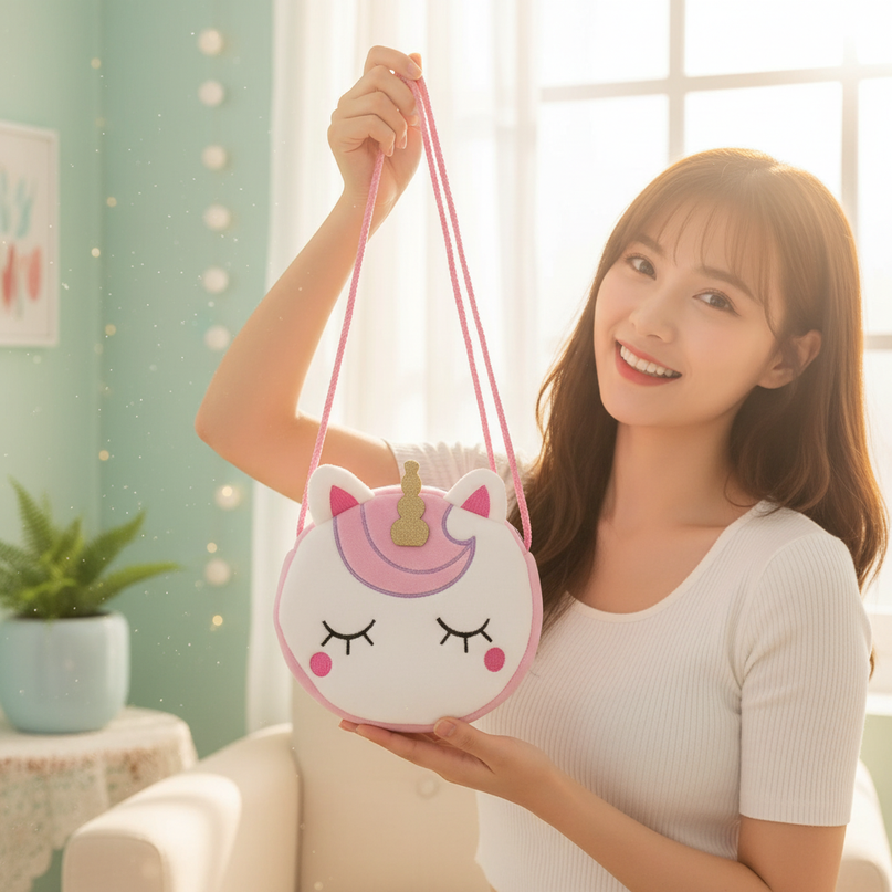 unicorn shaped purse - in-use