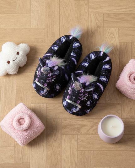 unicorn shaped slippers - flat-lay