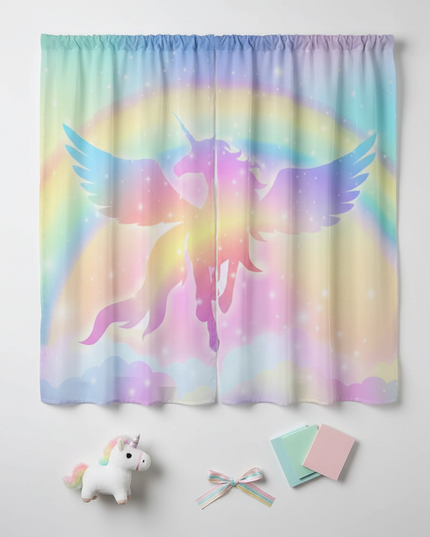 unicorn sheer curtains - flat-lay
