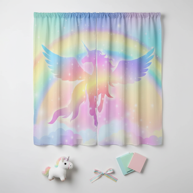 unicorn sheer curtains - flat-lay