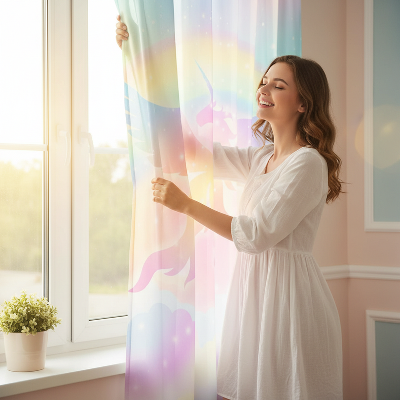 unicorn sheer curtains - in-use