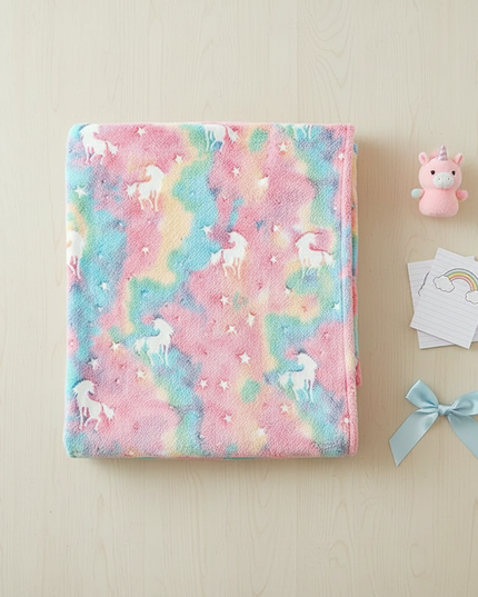 unicorn sherpa blanket - flat-lay