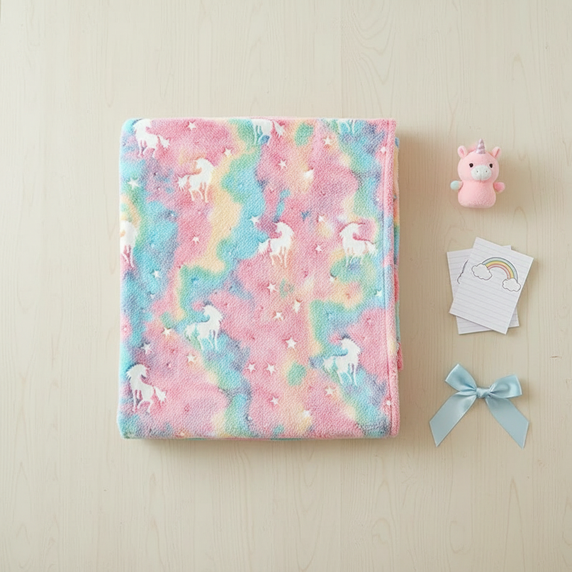 unicorn sherpa blanket - flat-lay