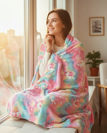 unicorn sherpa blanket - in-use
