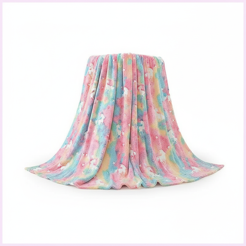 unicorn sherpa blanket - white-bg