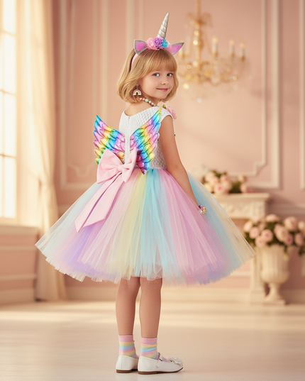 unicorn shiny tutu dress girls - back
