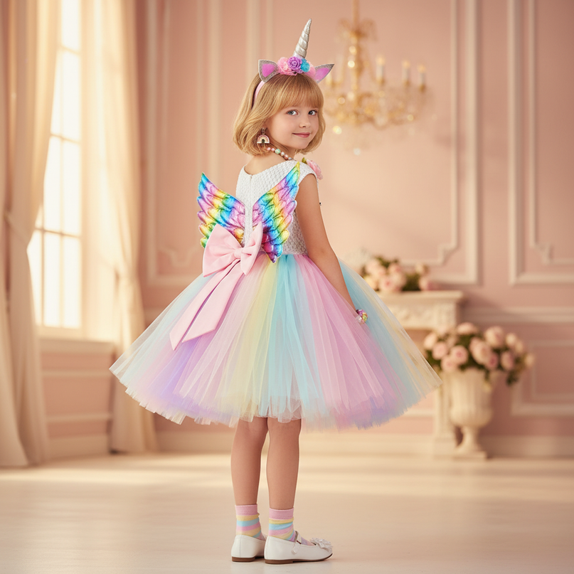 unicorn shiny tutu dress girls - back