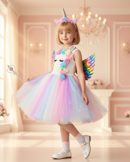 unicorn shiny tutu dress girls - front