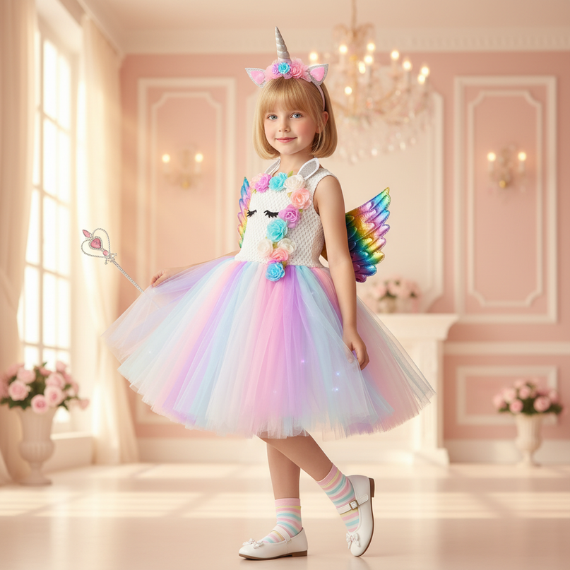 unicorn shiny tutu dress girls - front