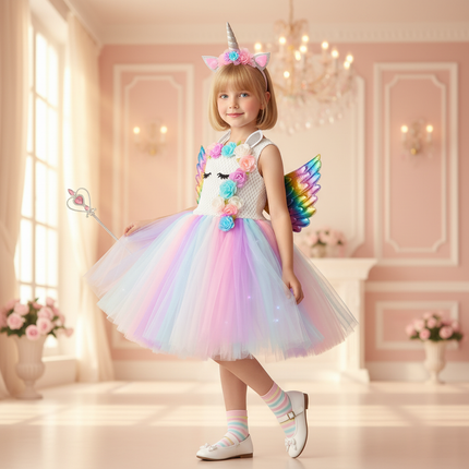 unicorn shiny tutu dress girls - front