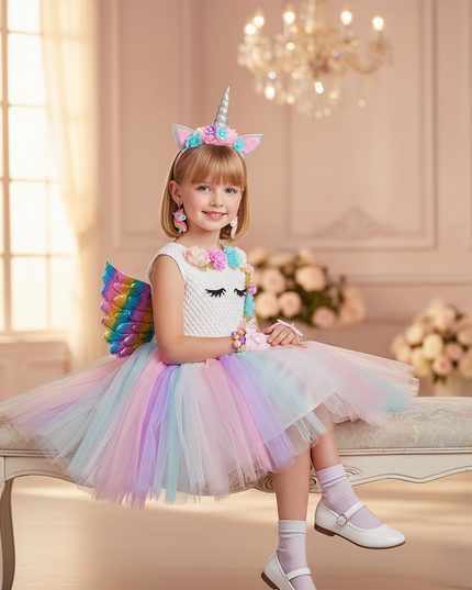 unicorn shiny tutu dress girls - sitting