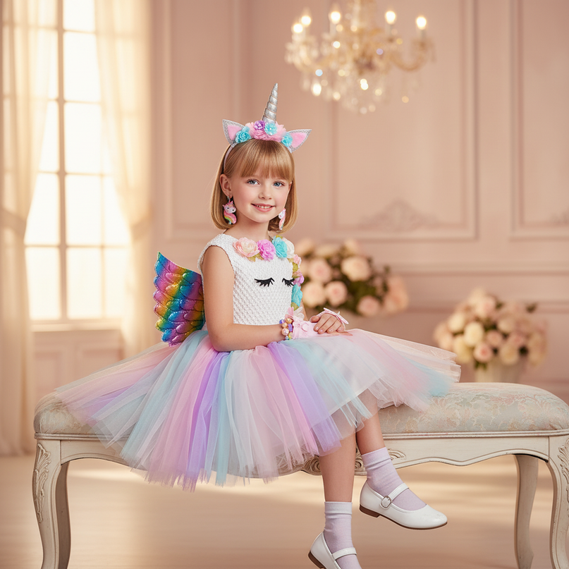 unicorn shiny tutu dress girls - sitting