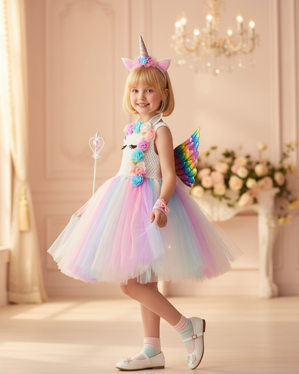 unicorn shiny tutu dress girls - three-quarter