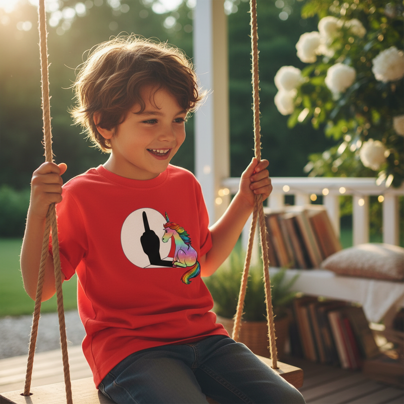 unicorn shirt boy - in-use