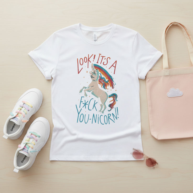 unicorn shirt daughter - flat-lay