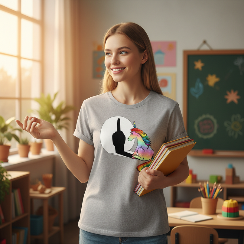 unicorn shirt teacher - in-use