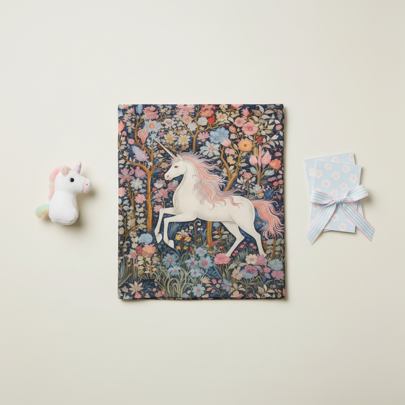 unicorn shower curtain - flat-lay