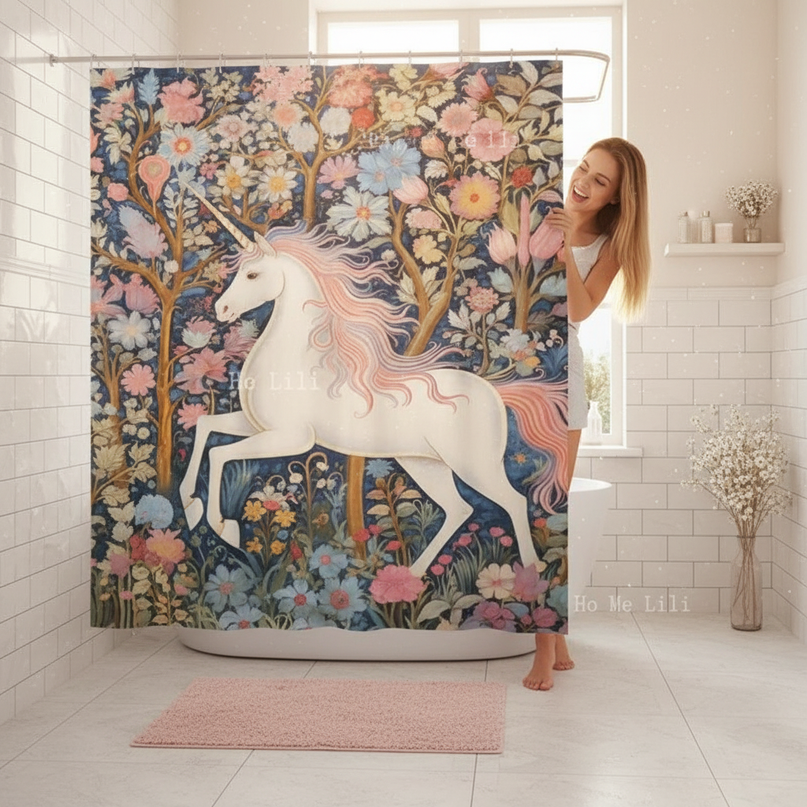 unicorn shower curtain - in-use