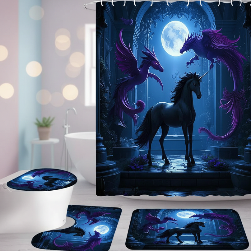 unicorn shower curtain set - lifestyle
