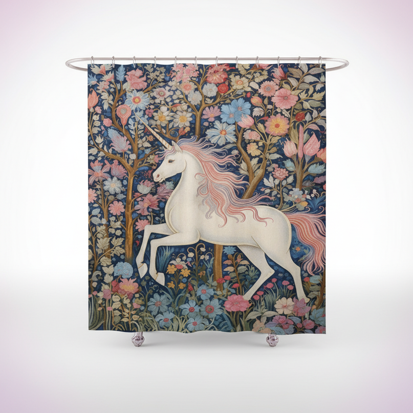 unicorn shower curtain - white-bg