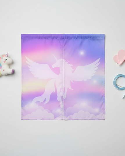 unicorn silhouette curtains - flat-lay