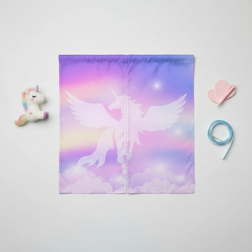 unicorn silhouette curtains - flat-lay