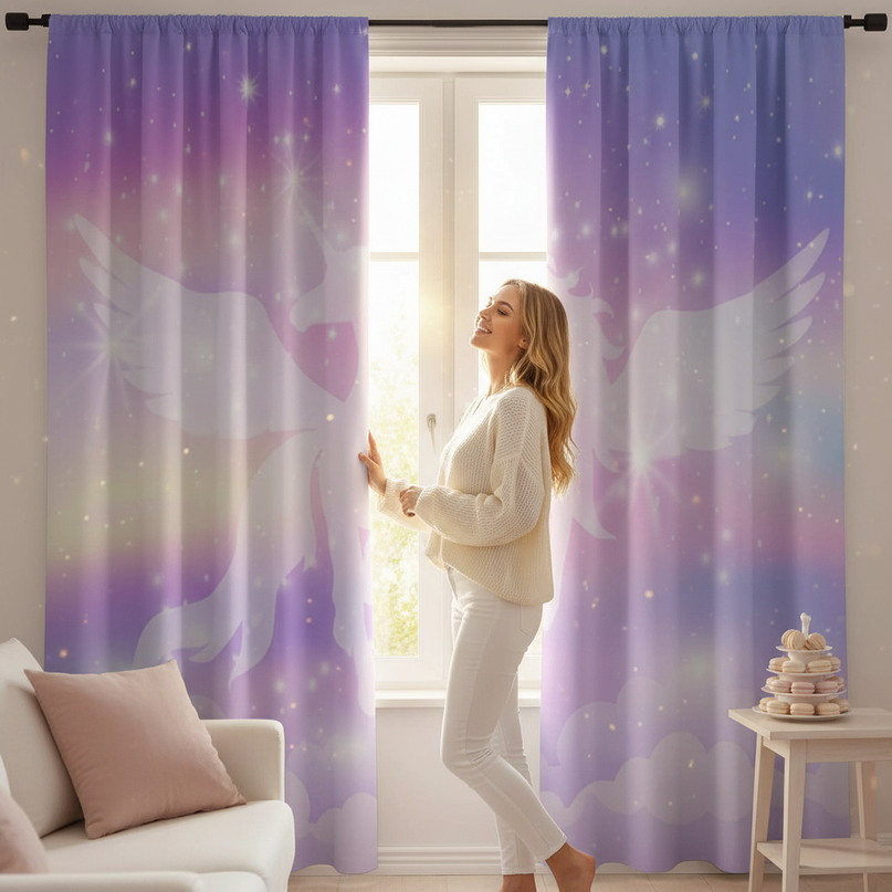 unicorn silhouette curtains - in-use