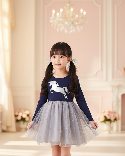 unicorn silver star tulle dress girls - detail