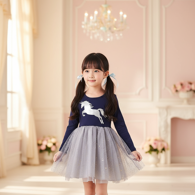 unicorn silver star tulle dress girls - detail