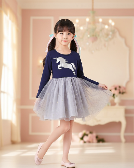 unicorn silver star tulle dress girls - front