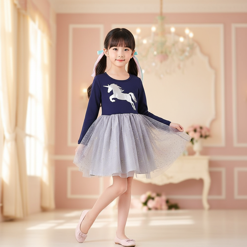unicorn silver star tulle dress girls - front