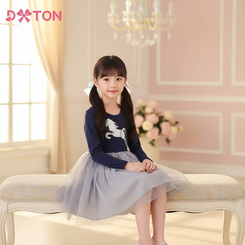unicorn silver star tulle dress girls - sitting