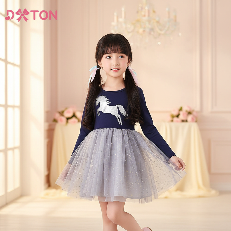 unicorn silver star tulle dress girls - three-quarter