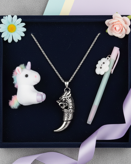 unicorn skeleton necklace - flat-lay