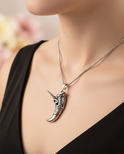 unicorn skeleton necklace - in-use