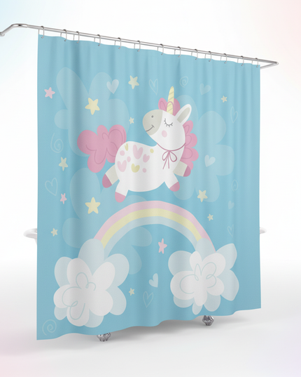 unicorn sky shower curtain - white-bg