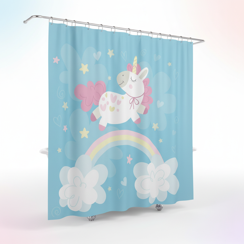 unicorn sky shower curtain - white-bg