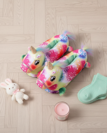 unicorn slippers for adults - flat-lay